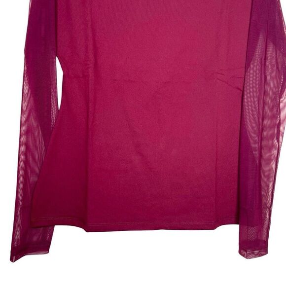 NEW Susana Monaco Crew Neck Mesh Long Sleeve Top in Oxblood Large - Picture 3 of 12